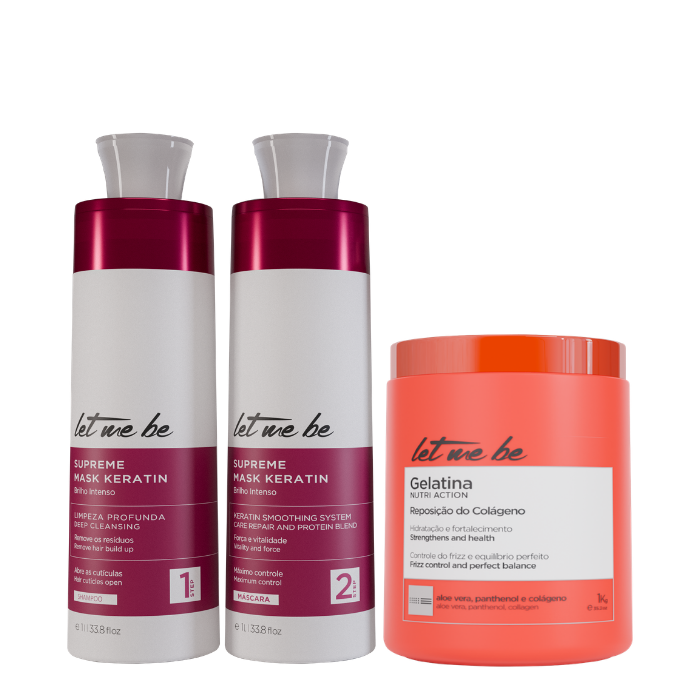 Supreme Straightening Kit Mask Keratin | 2x1L + gelatin mask - hydration and replacement of collagen | 1kg