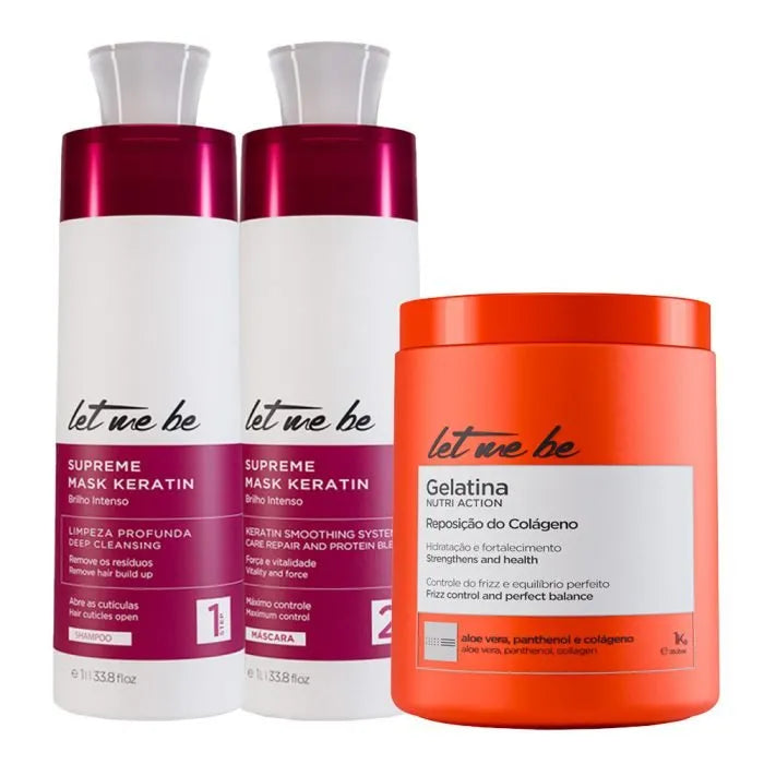 Supreme Mask Keratin Smoothing Kit | 2x1L + Gelatin Mask – Hydration and Collagen Replacement | 1Kg